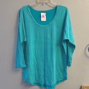 NWT-Fresh Produce-Turquoise-Pinstripe Sweet Scoop Tee-SZ XL-orig $59